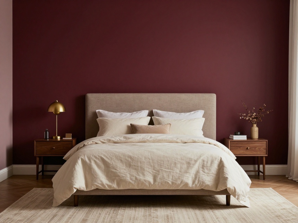 Burgundy Accent Wall Behind the Bed