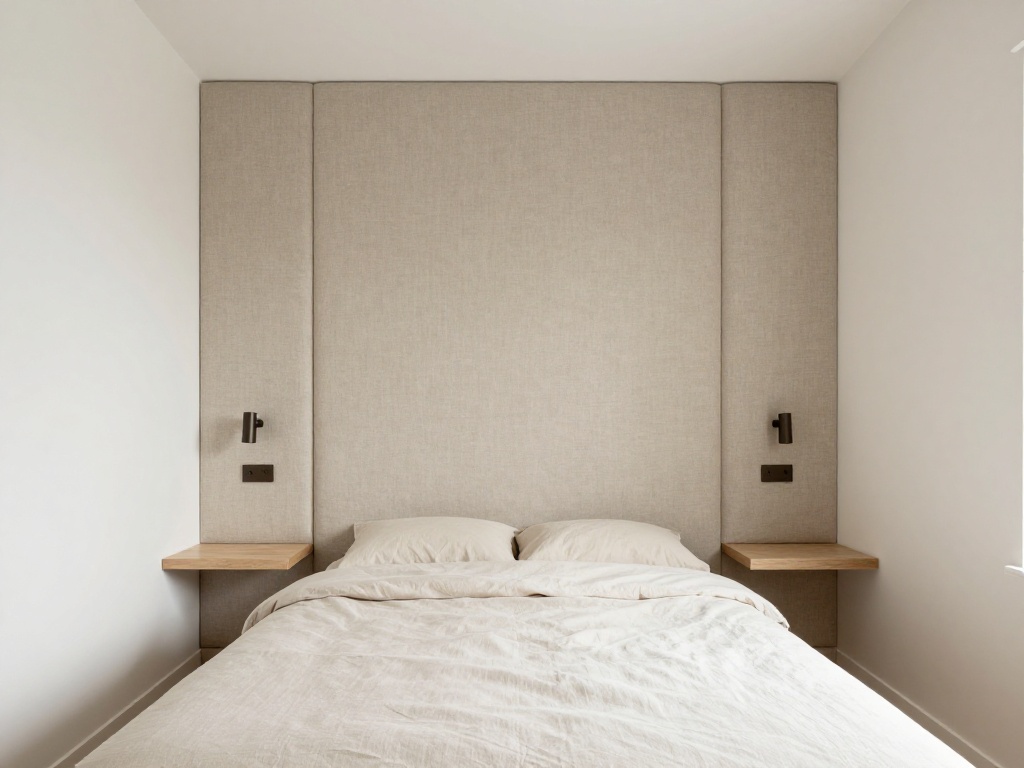Tiny Room With a Wall-to-Wall Upholstered Headboard