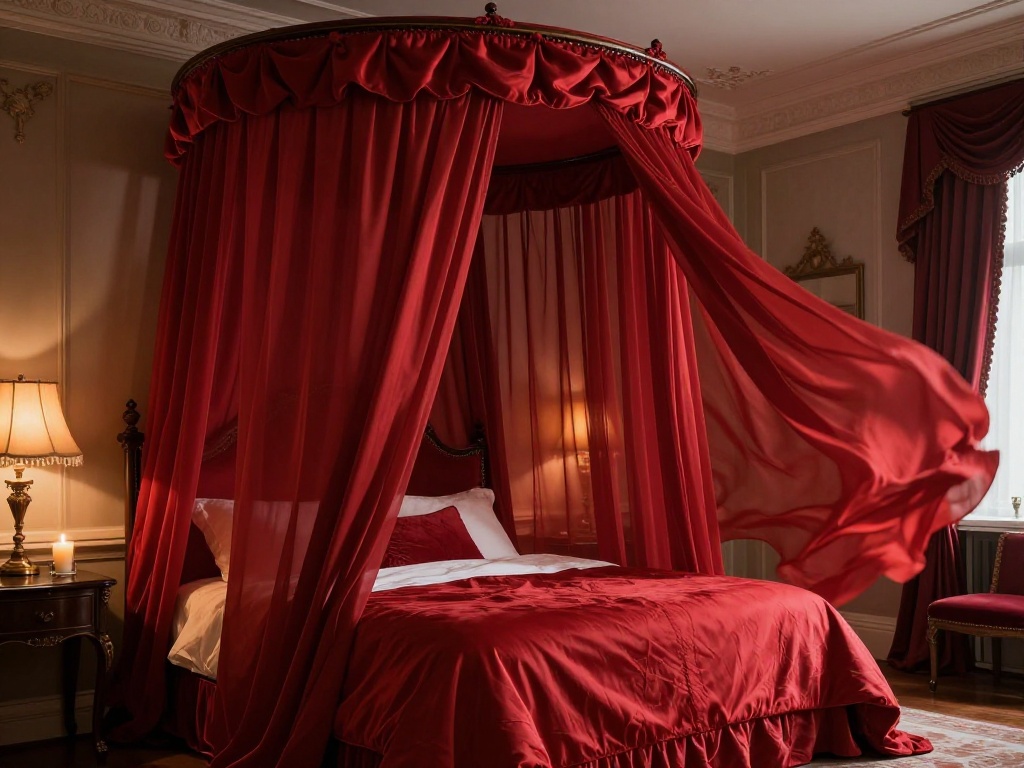 Romantic Red Canopy Bed Design