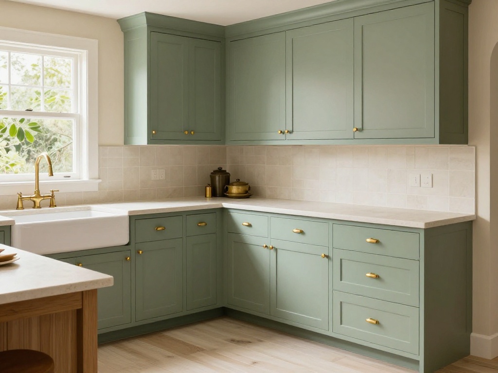 Dusty Blue Farmhouse Kitchen With Natural Wood Details