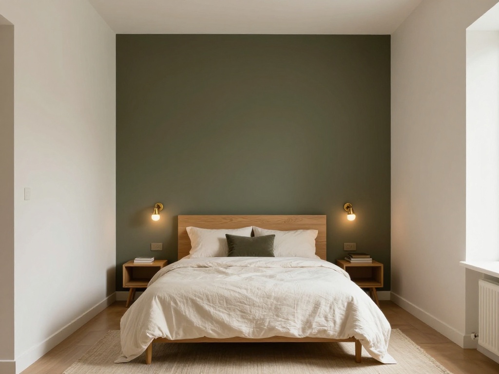 Tiny Bedroom With One Dark Feature Wall