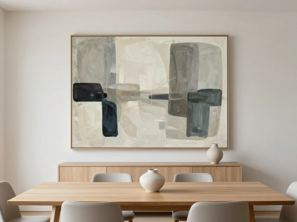 Minimal Dining Room With One Oversized Artwork