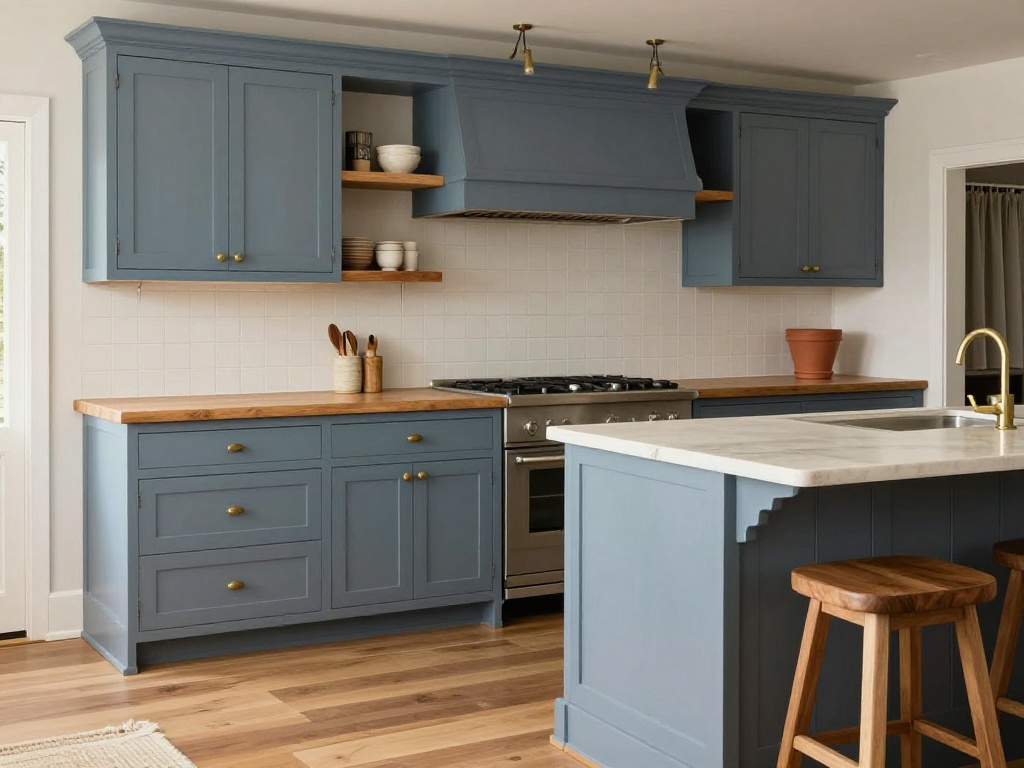 Sage Green Farmhouse Kitchen Cabinets With Warm Brass Hardware
