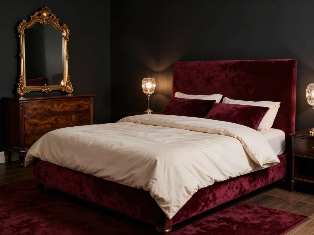 Black Bedroom Ideas for Adults With Burgundy Velvet