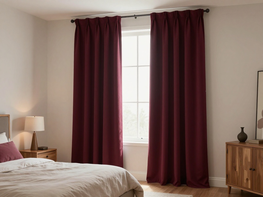 Burgundy Curtains With Neutral Bedroom Walls