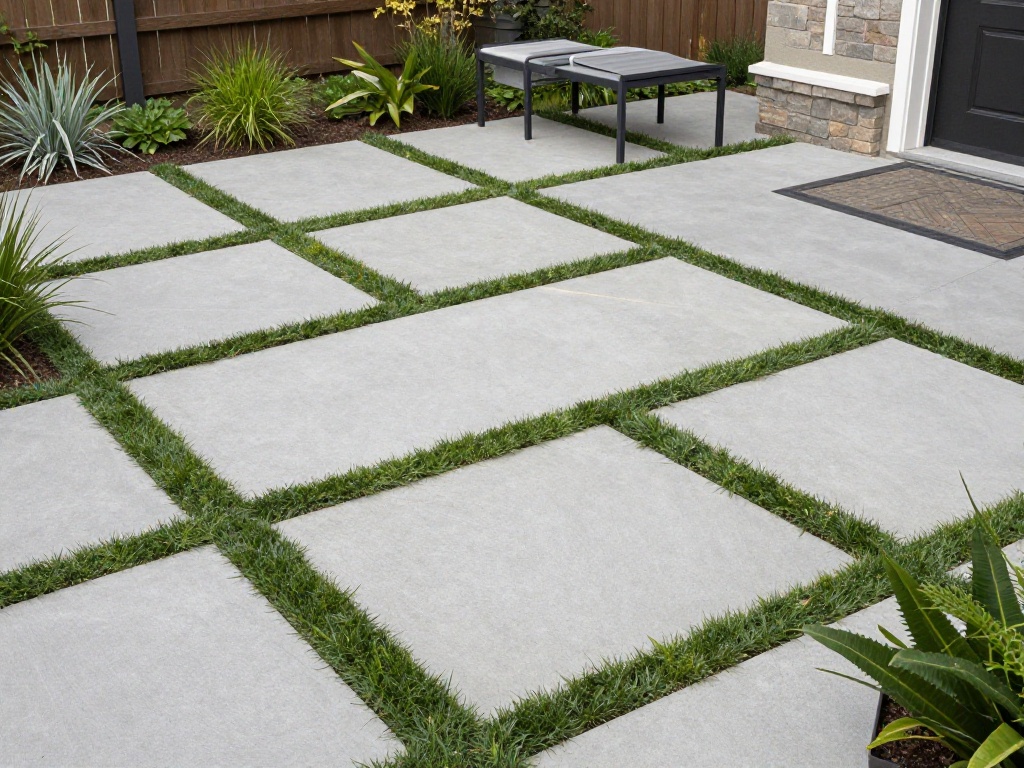 Modern Paver Patio With Ground Cover
