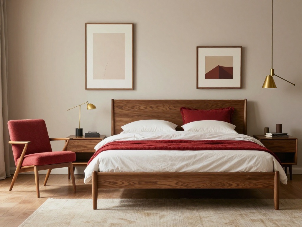 Red Mid-Century Modern Bedroom