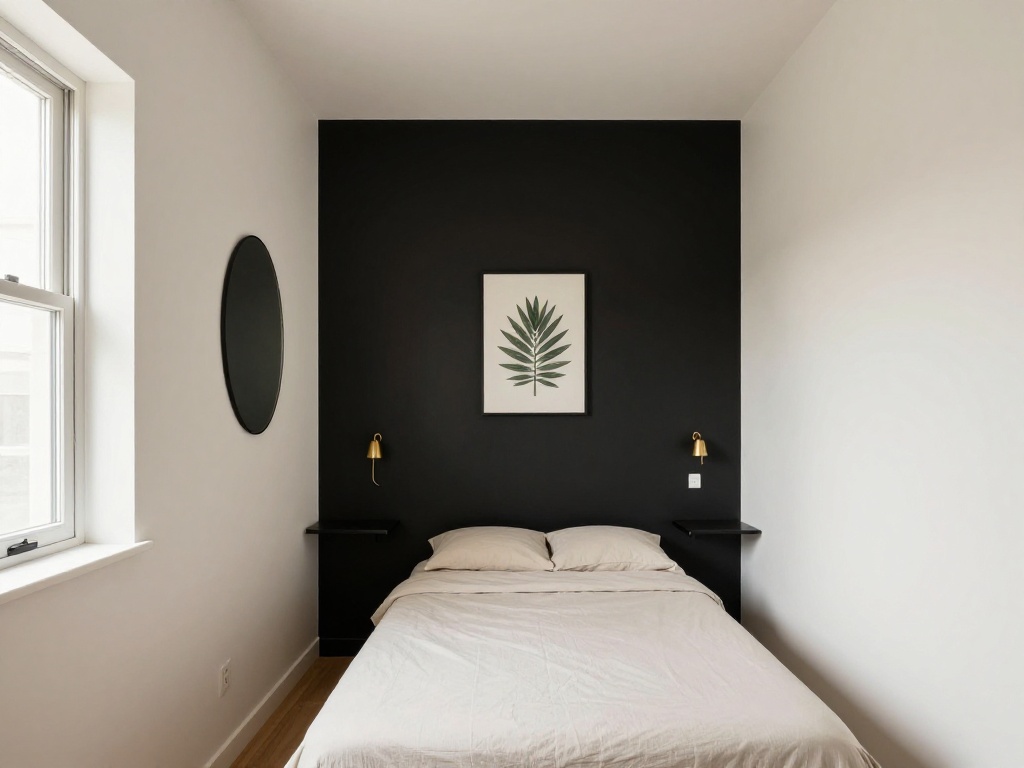 Small Black Nouveau Bedroom With One Dark Feature Wall