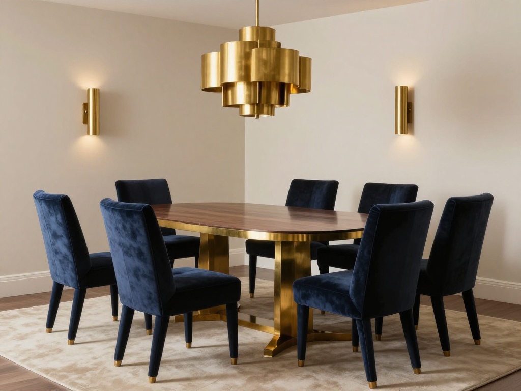 Luxury Dining Room With Brass And Velvet Accents