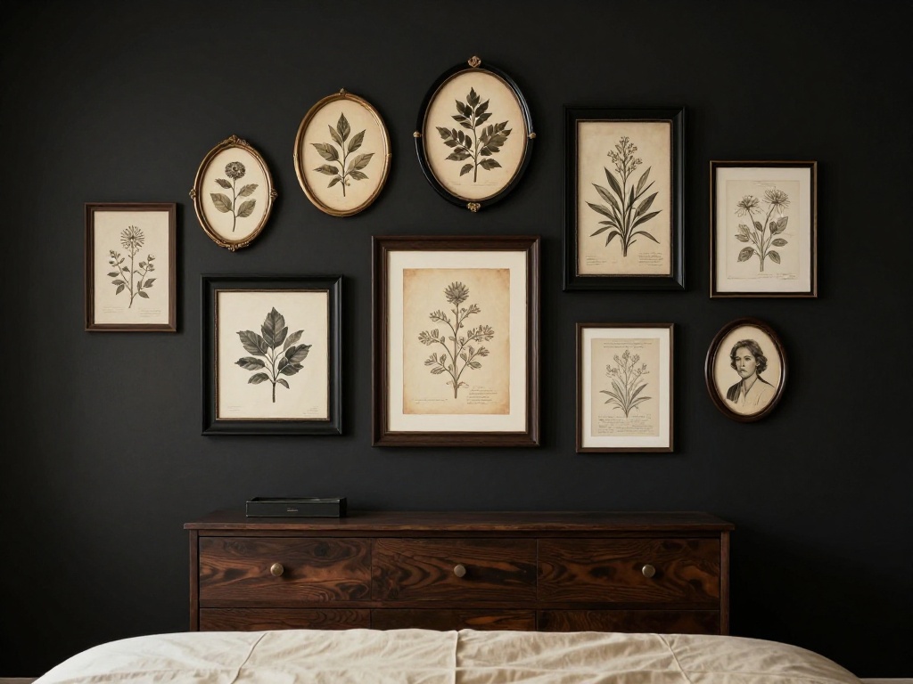 Black Bedroom With a Nouveau Gallery Wall