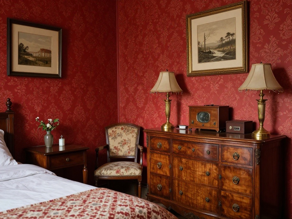 Red Artwork as a Bedroom Focal Point