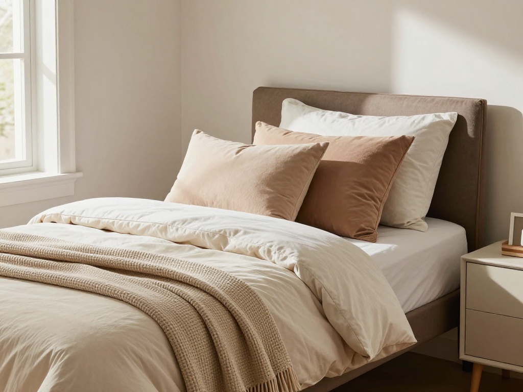 Two-Tone Dorm Bedding With Layered Throw Pillows