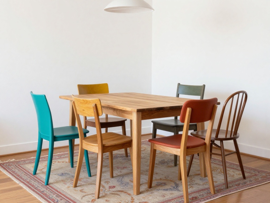 Colorful Dining Room With Mismatched Chairs