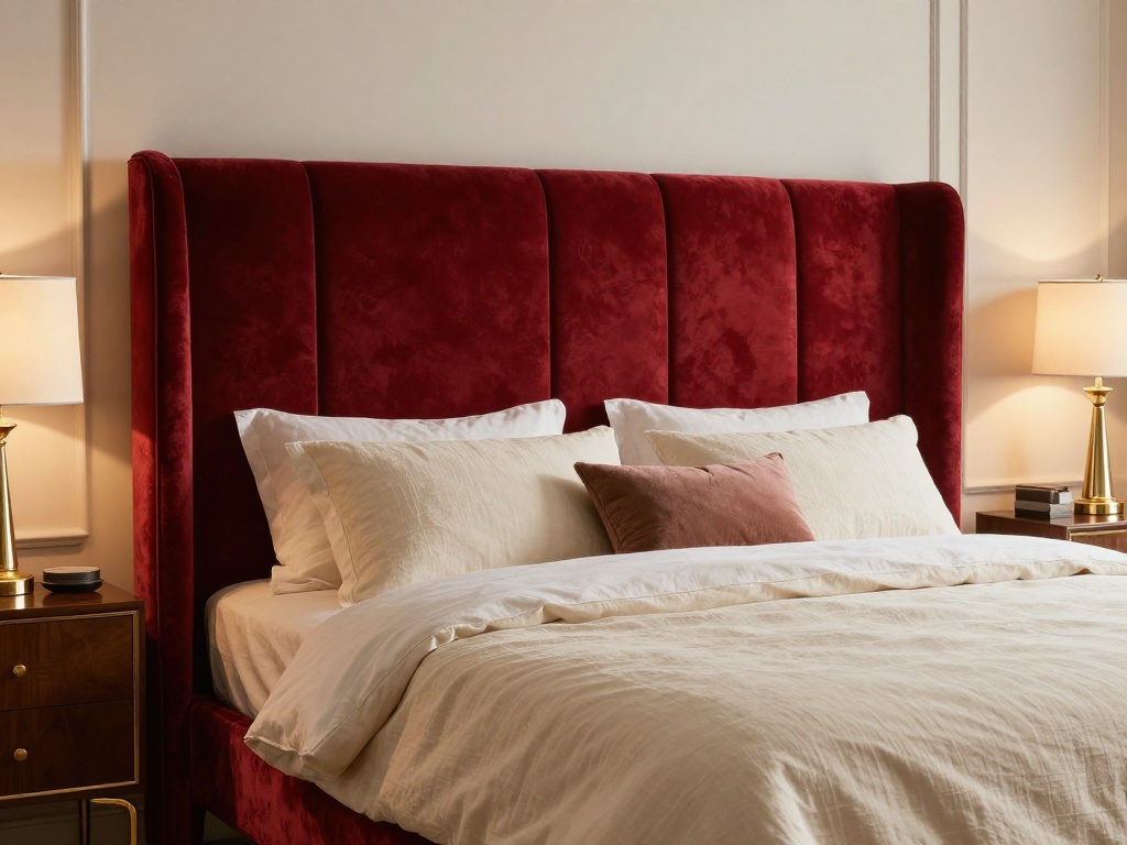 Red Velvet Headboard for a Luxury Bedroom Look