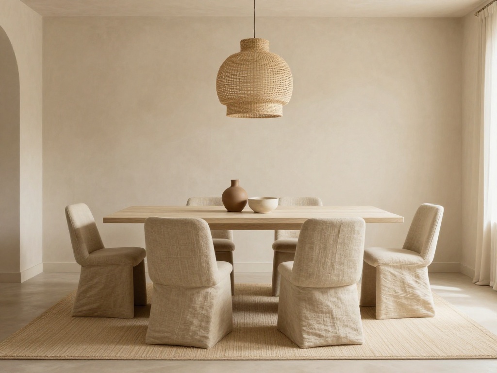  Monochromatic Beige Dining Room With Layered Texture