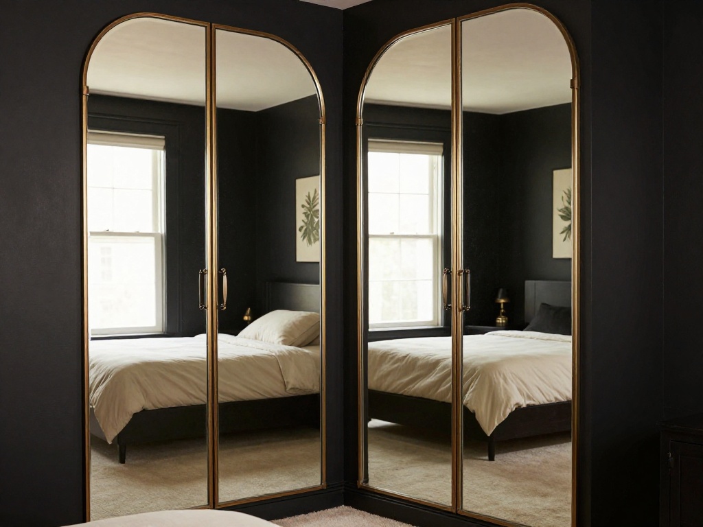 Black Nouveau Bedroom With Mirrored Wardrobes