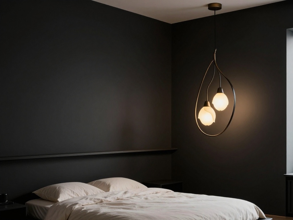  Minimal Black Nouveau Bedroom With Sculptural Lighting
