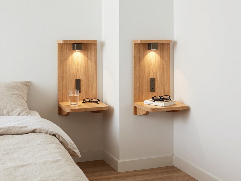 Tiny Bedroom With Floating Bedside Shelves