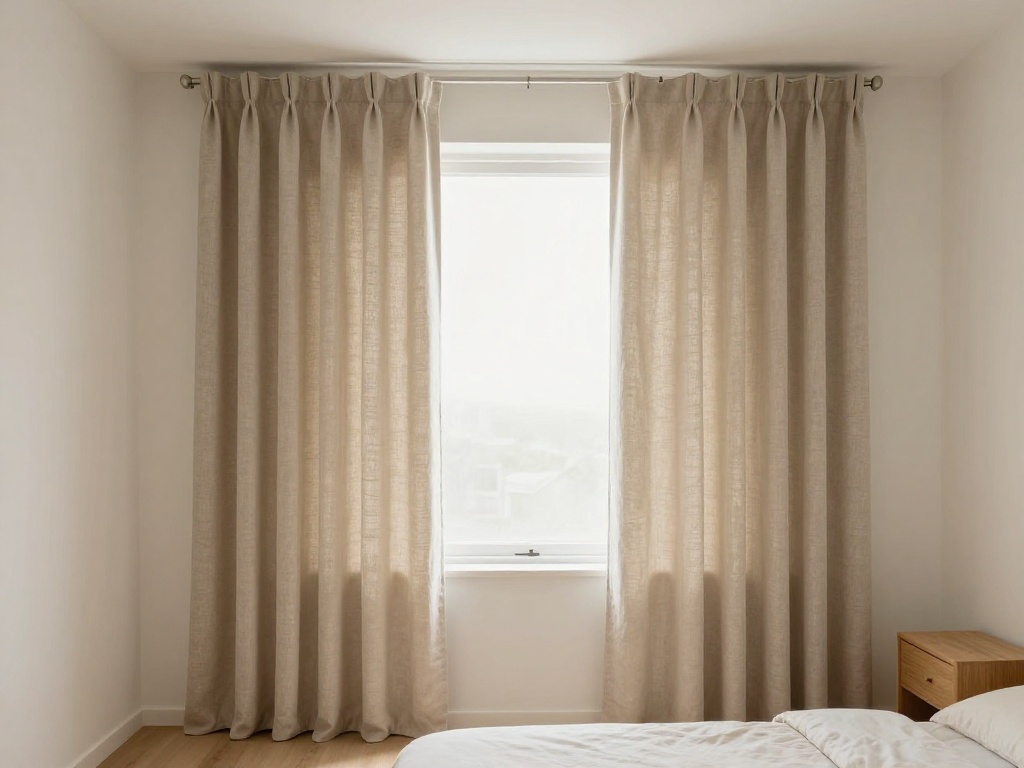 Tiny Room With Curtains Hung From Ceiling to Floor