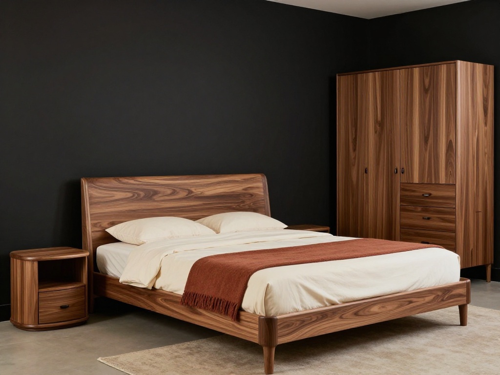 Modern Black Bedroom Ideas With Curved Wood Furniture