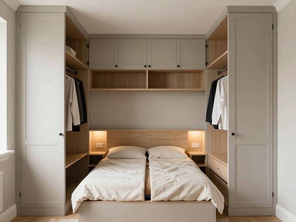Tiny Room With Built-In Storage Around the Bed