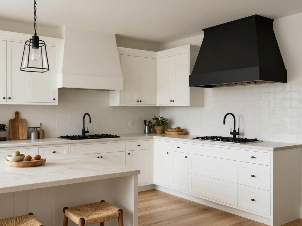White Farmhouse Kitchen With Matte Black Accents