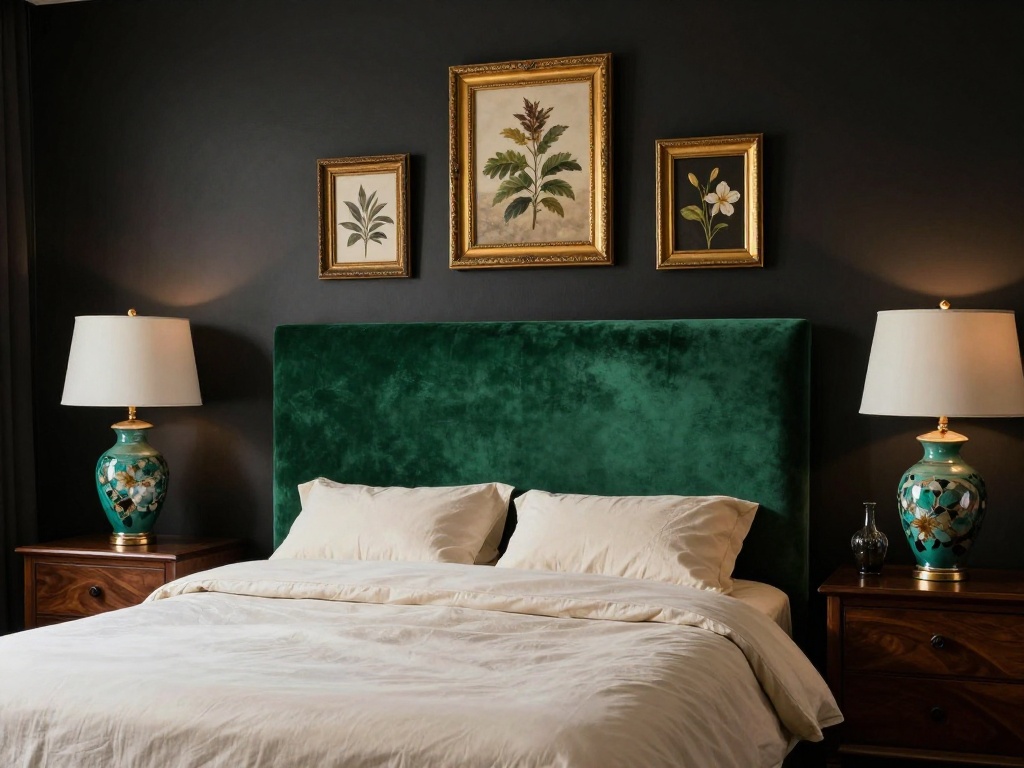 Black and Emerald Green Nouveau Bedroom