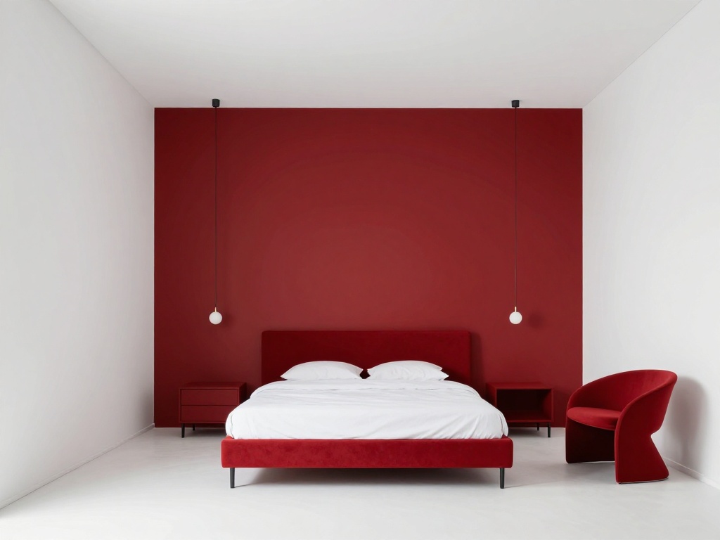Modern Cherry Red Minimalist Bedroom