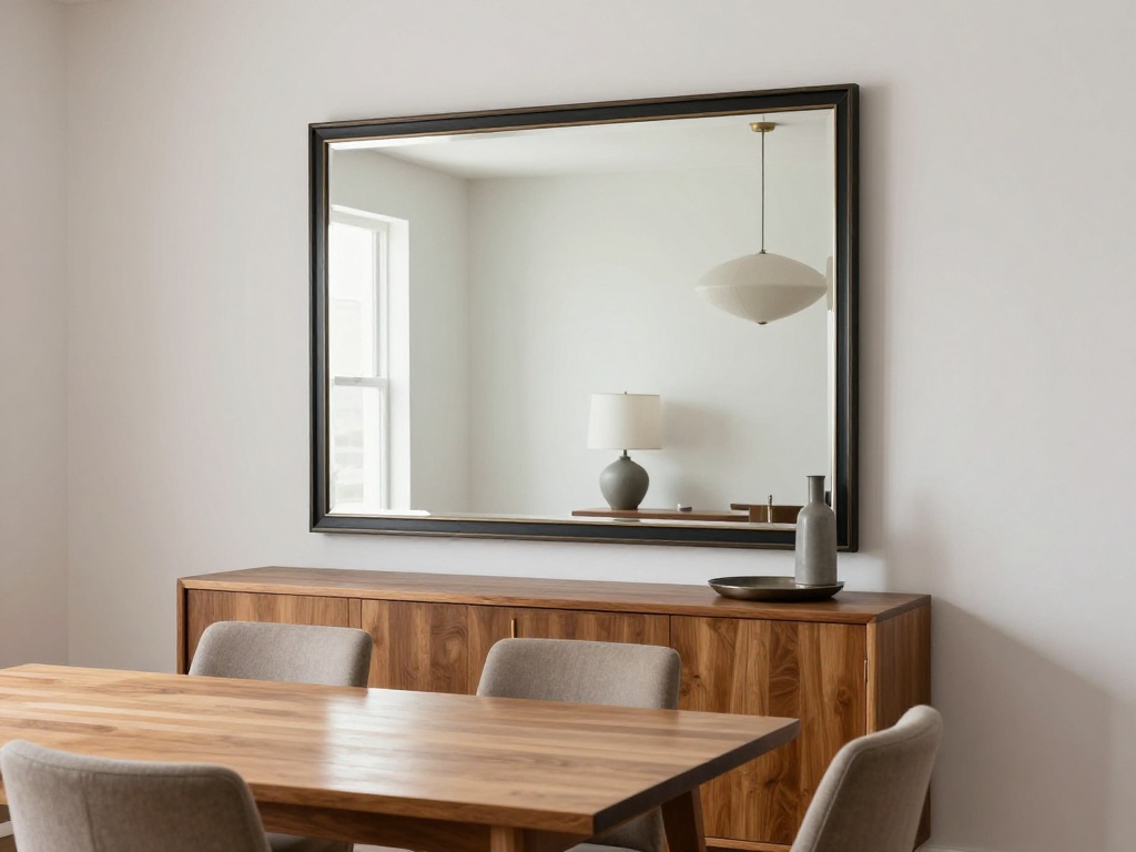 Simple Dining Room With An Oversized Mirror