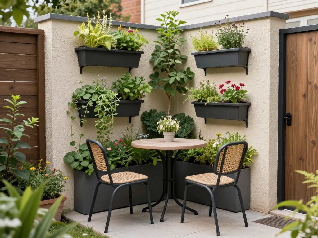 Small Backyard Café Corner With Vertical Garden