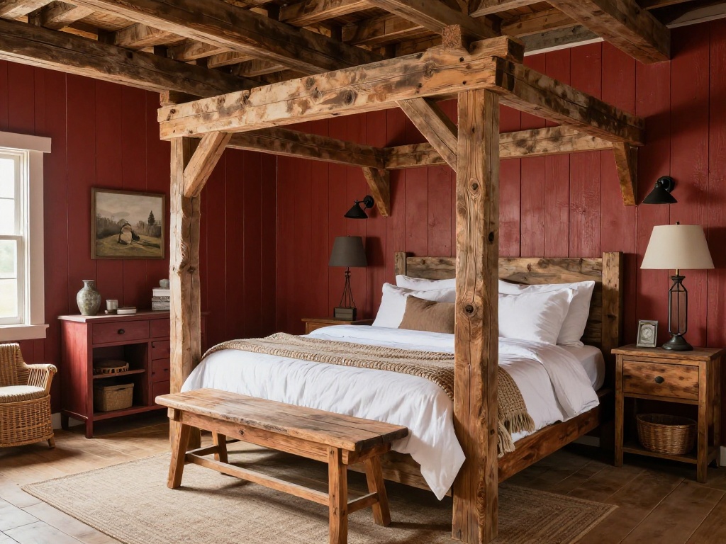 Red and Beige Cozy Bedroom Combination