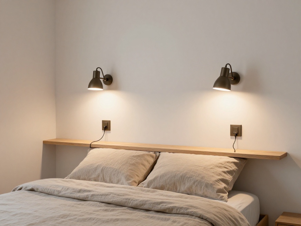 Tiny Bedroom With Wall-Mounted Reading Lights