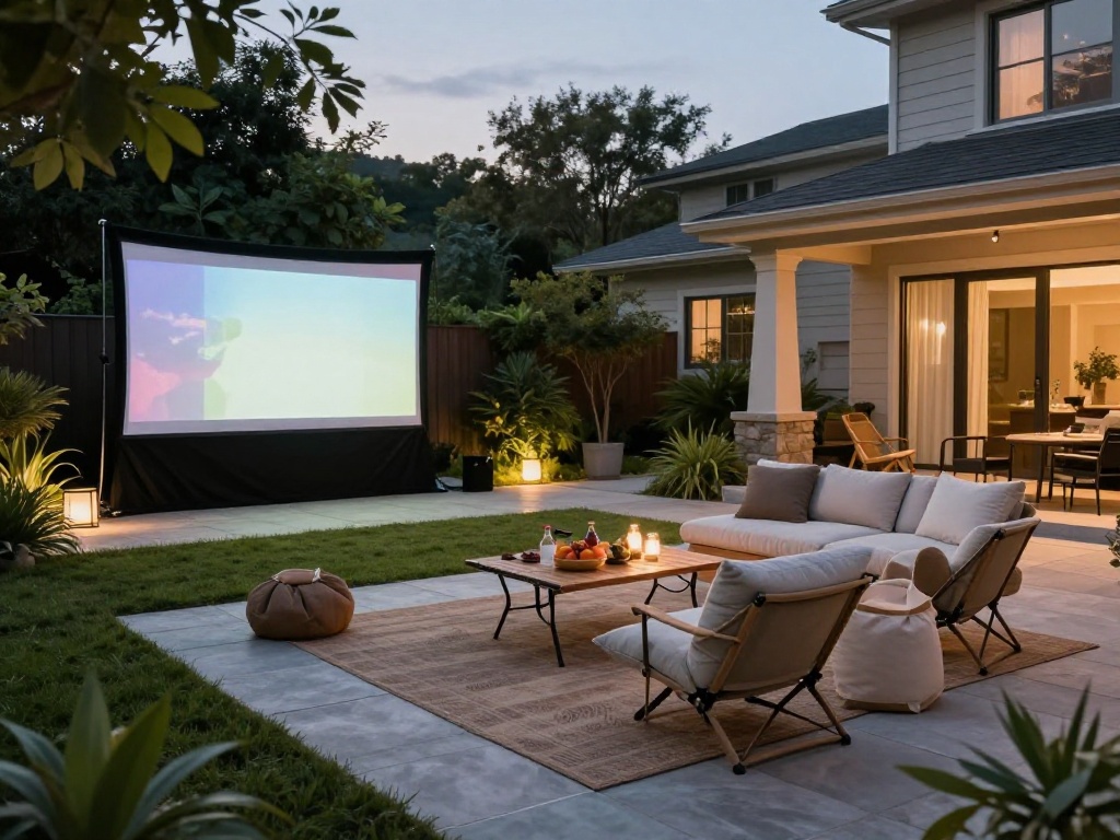 Backyard Movie Area With Comfortable Seating