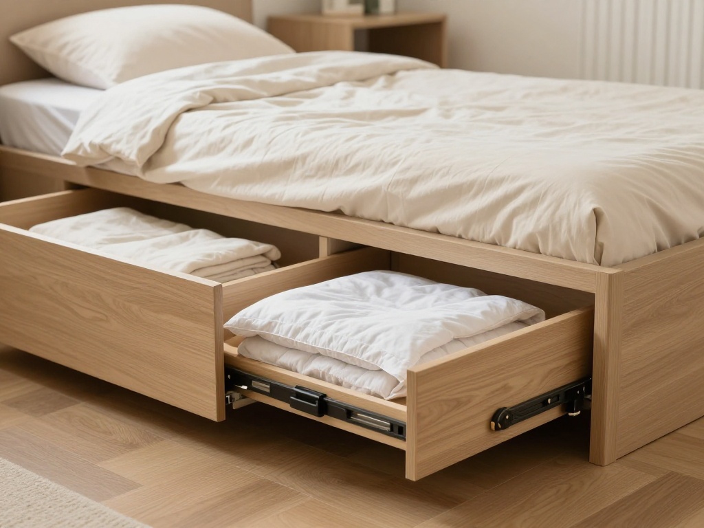 Tiny Room With a Platform Bed and Hidden Drawers