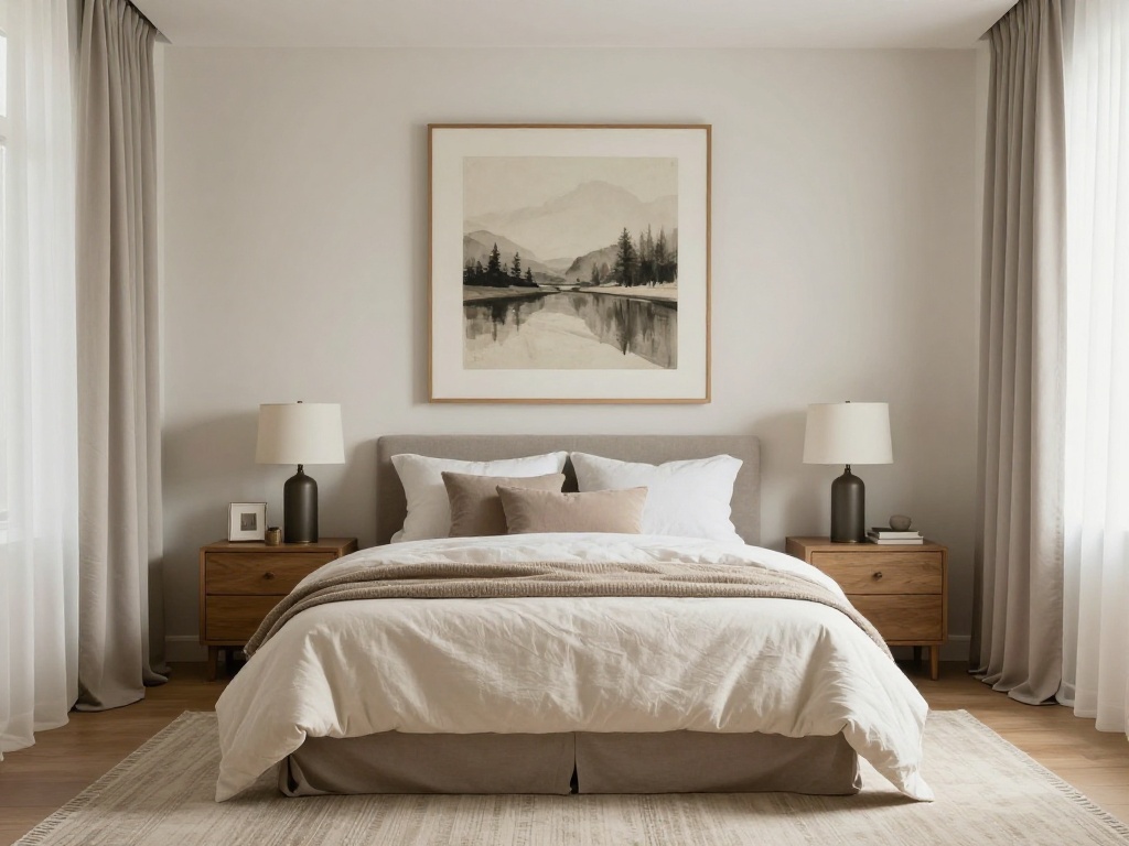 Tiny Bedroom With Fewer, Larger Decorative Pieces