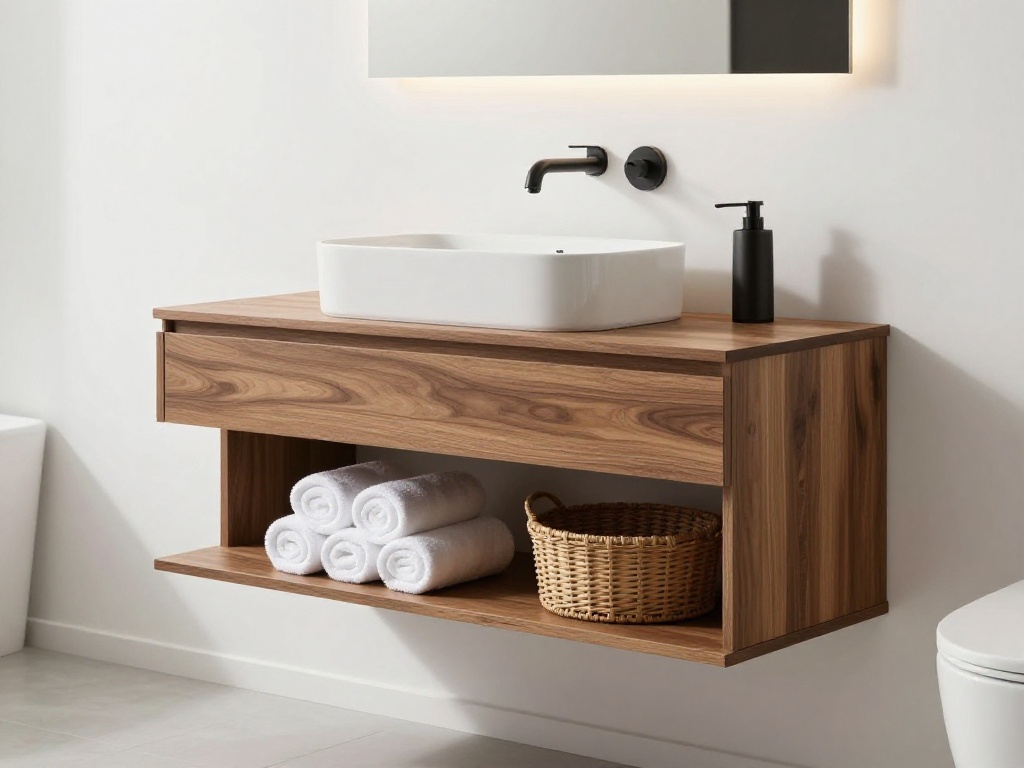 Wall-Mounted Floating Vanity With Open Shelf Below