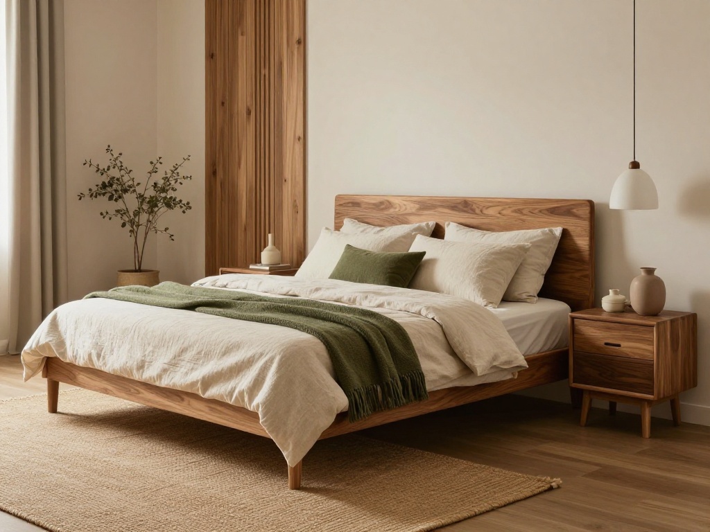 Chic Bedroom With Natural Wood Accents
