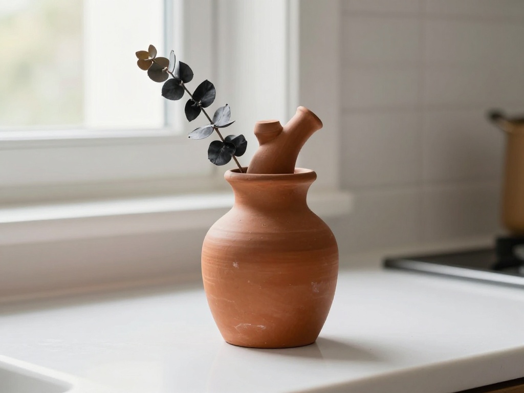 Terracotta Oil Cruet With Black Olive Branch