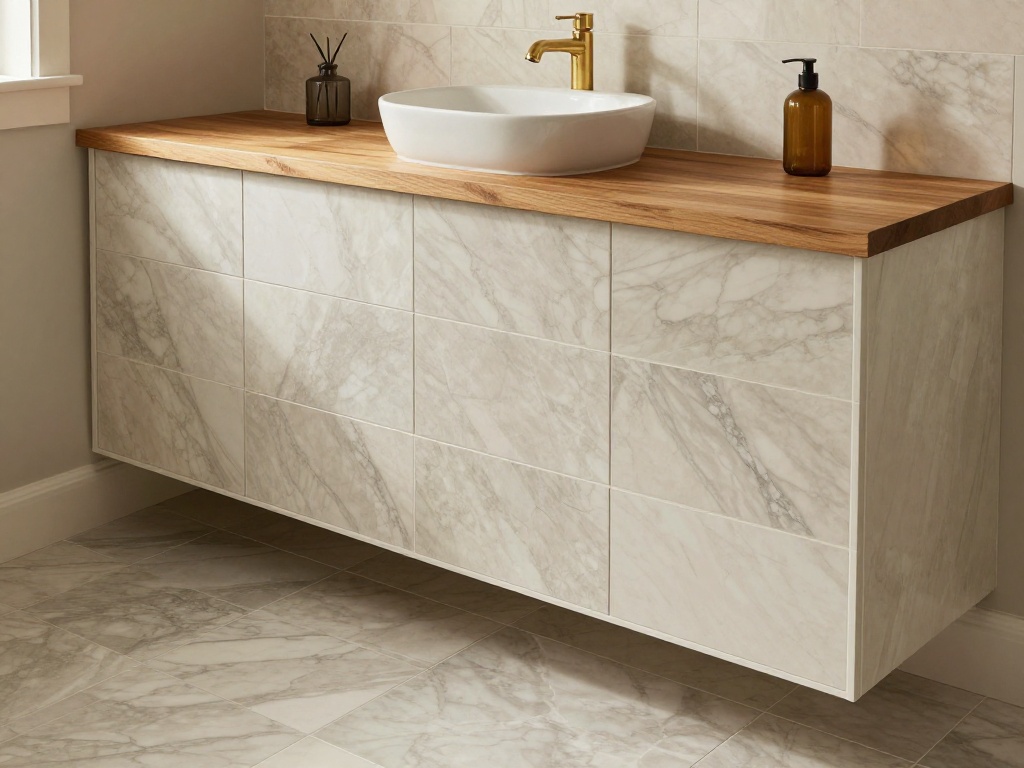 Vanity With Tiled Front And Wood Top