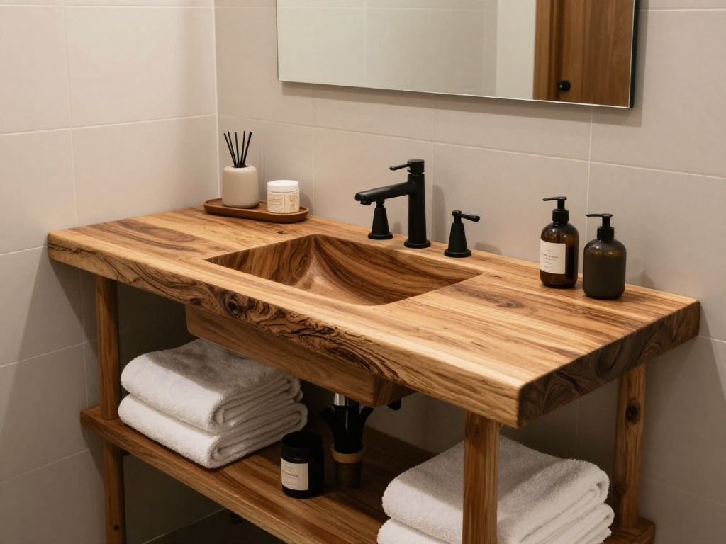 Rustic Wood Vanity With Open Shelving