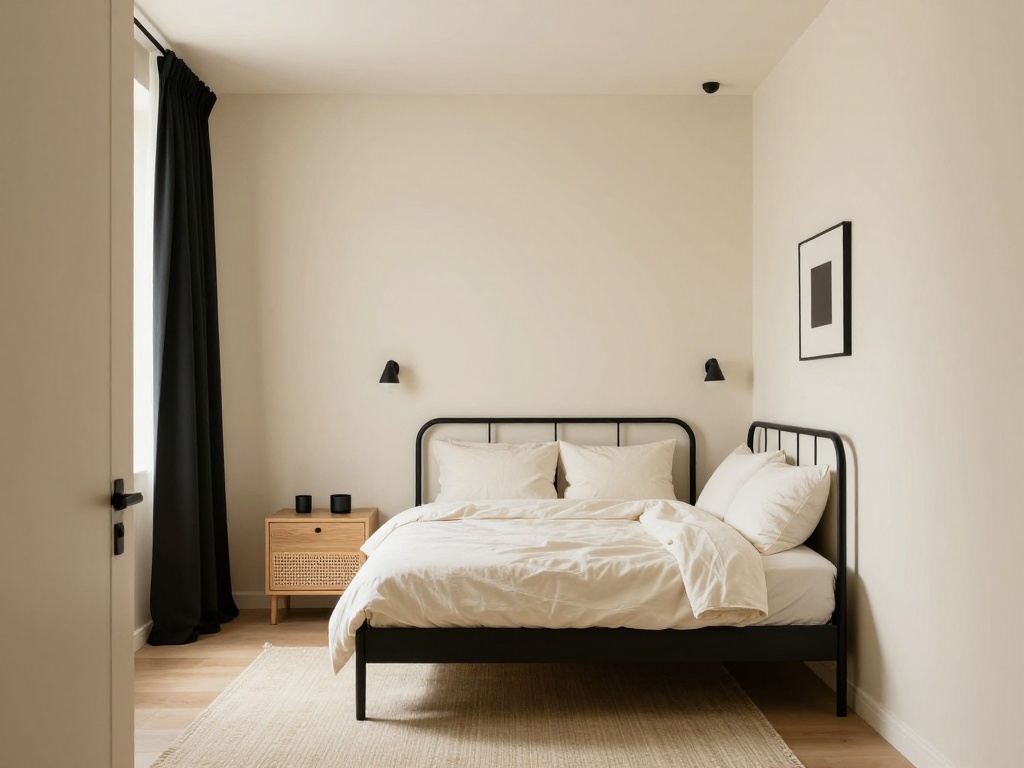 Soft Black And Cream Bedroom With Graphic Contrast