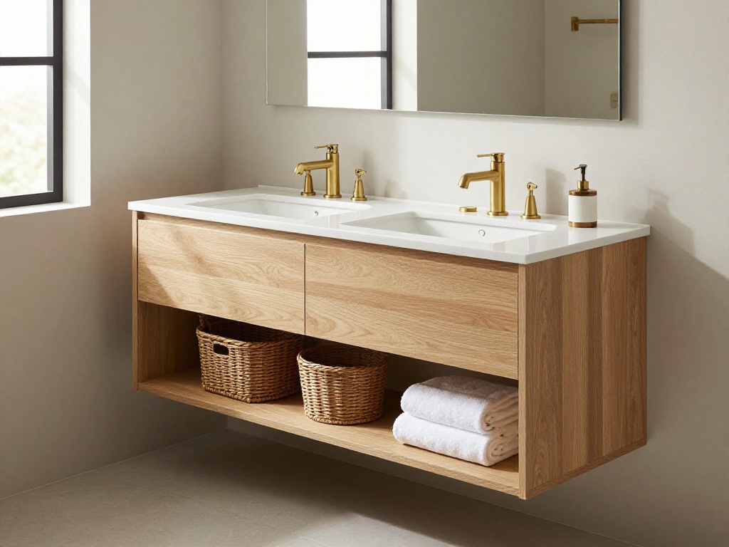 Floating Vanity With Exposed Shelving Below