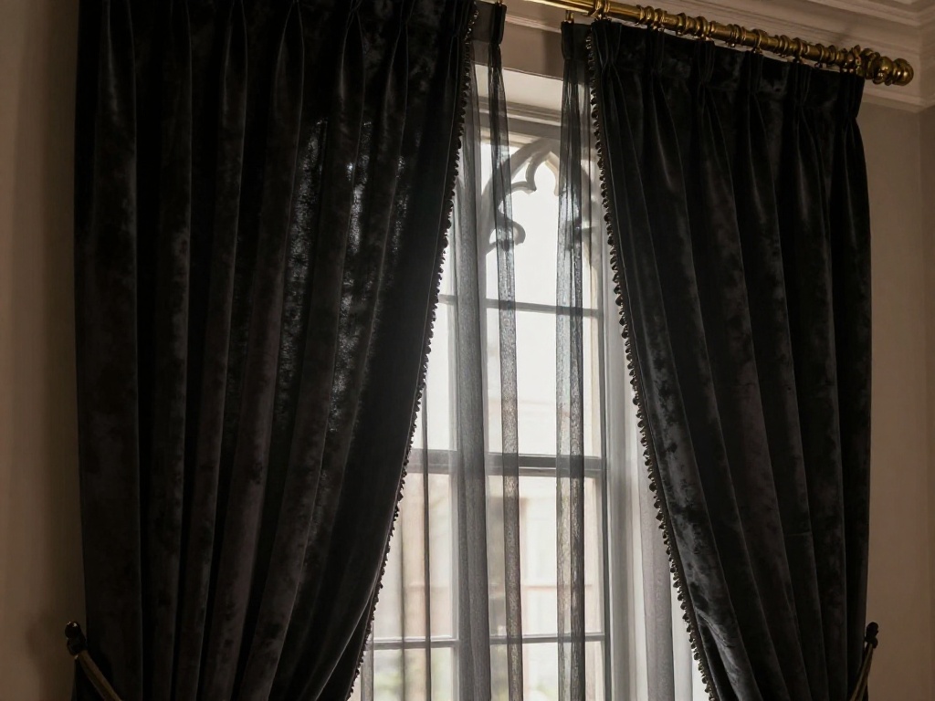 Layered Velvet Curtains Over Sheer Under-Curtains