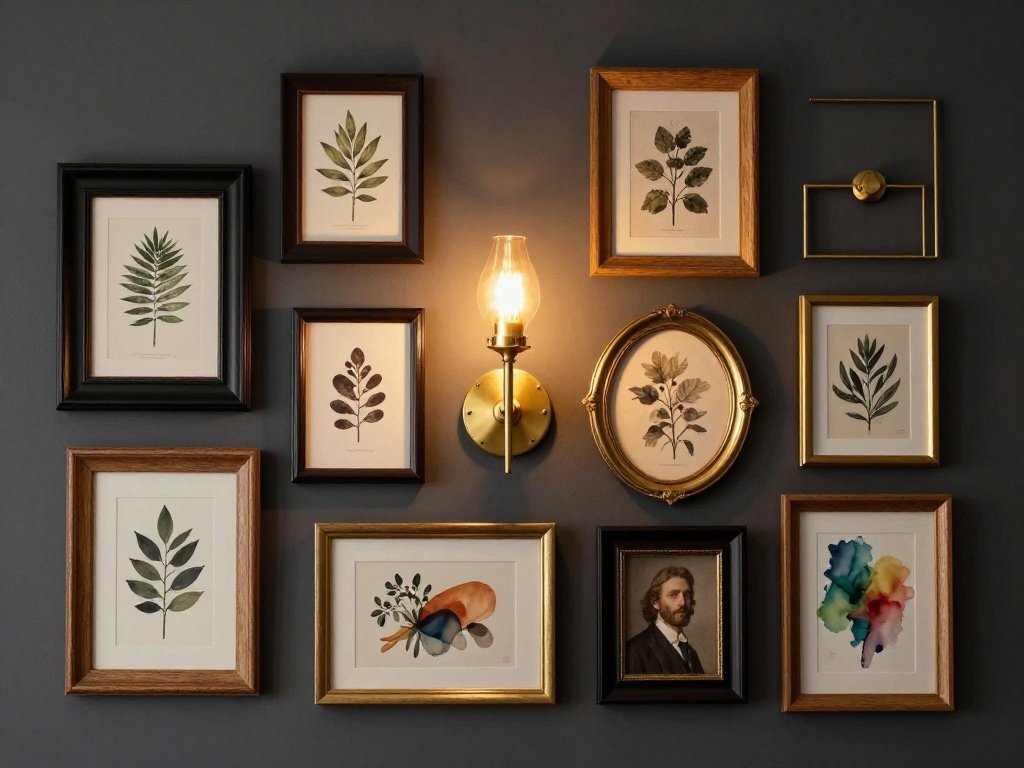 Gallery Wall Wrapping Around A Wall-Mounted Sconce