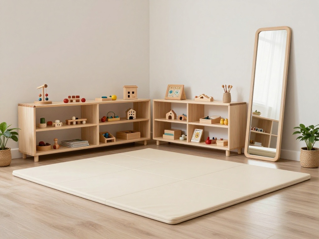 Montessori-Style Room With Low Shelves And A Play Mat