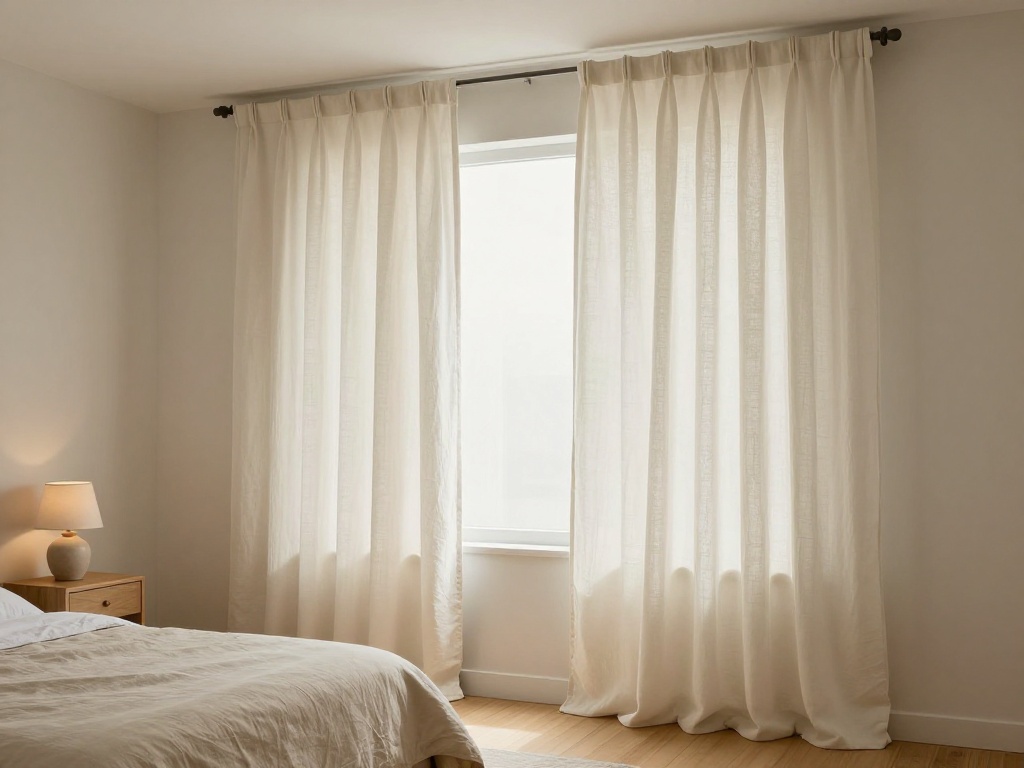 Simple Apartment Bedroom With Floor-To-Ceiling Curtains