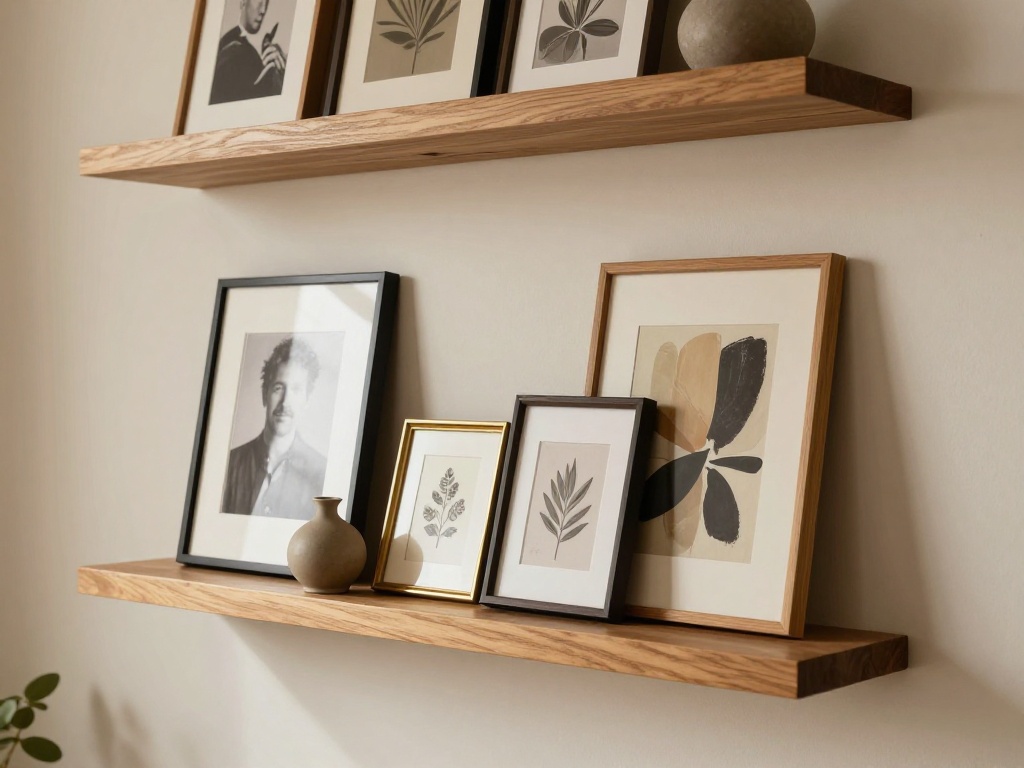 Floating Shelves Layered With Leaning Art