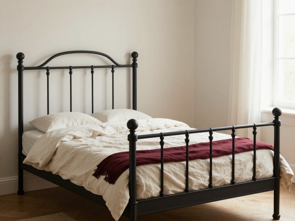 Black Iron Bed Frame With Vintage Linens