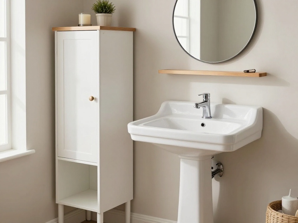 Pedestal Vanity With Side Storage Tower