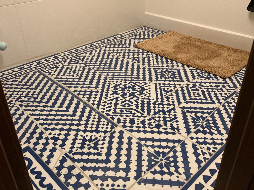 Patterned Cement Tile Floor With Heated System